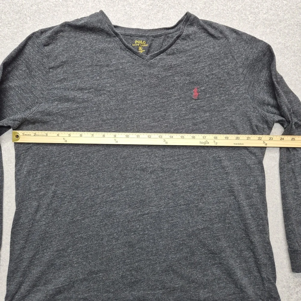 Polo Ralph Lauren Shirt Mens XL Charcoal Gray Cotton V-Neck Long Sleeve EUC